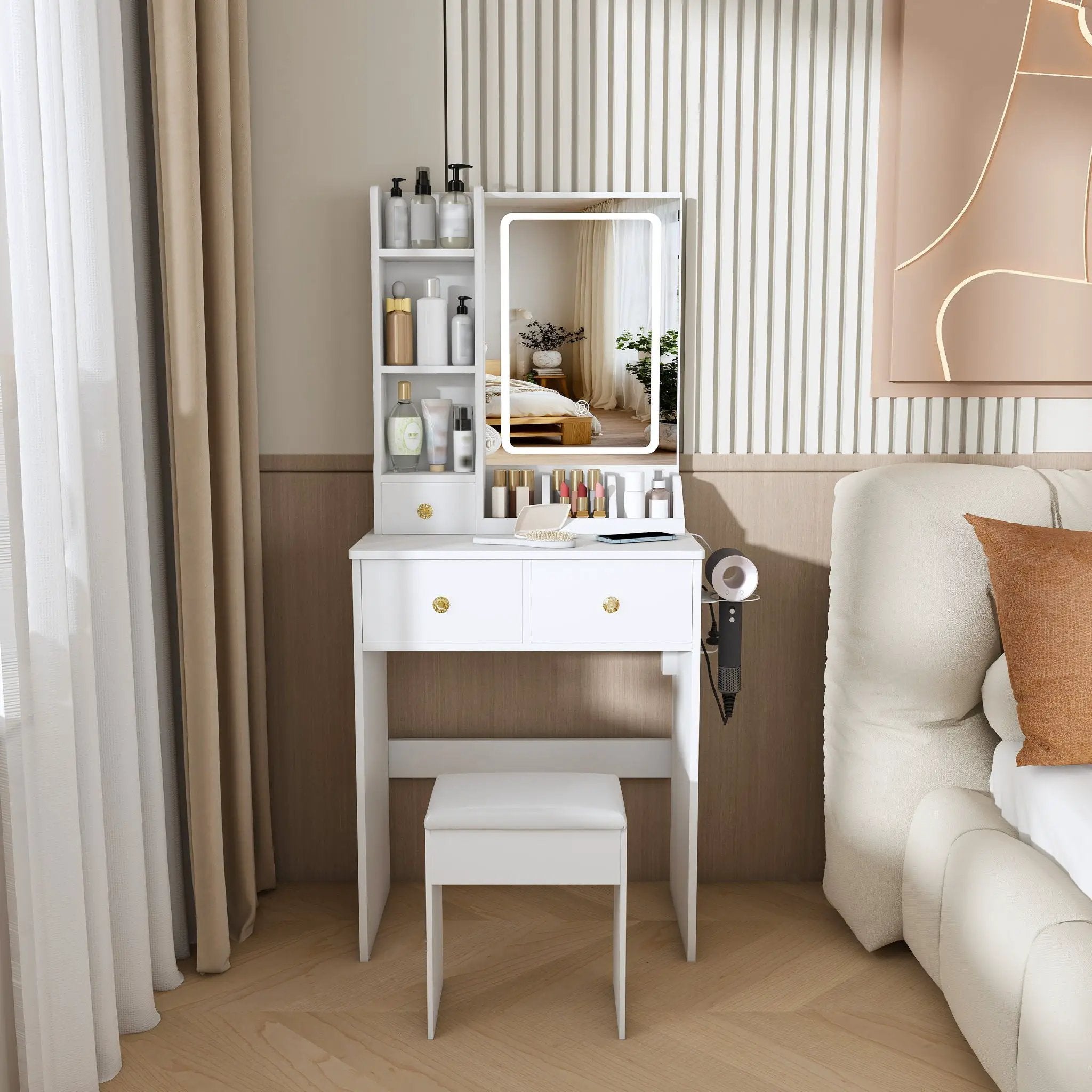 Modern Small Vanity Desk With 3 LED Lighting Modes, 3 Drawers by Unique Piece Furniture