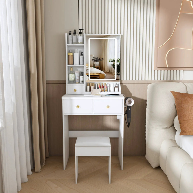 Modern Small Vanity Desk With 3 LED Lighting Modes, 3 Drawers by Unique Piece Furniture