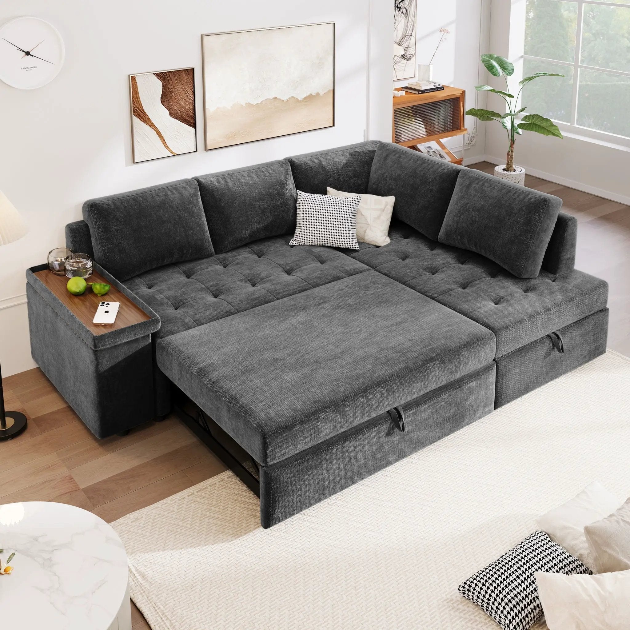 L Shaped Couch With Pull Out Bed And Storage Sectional Sleeper Sofa by HouseOfZazla