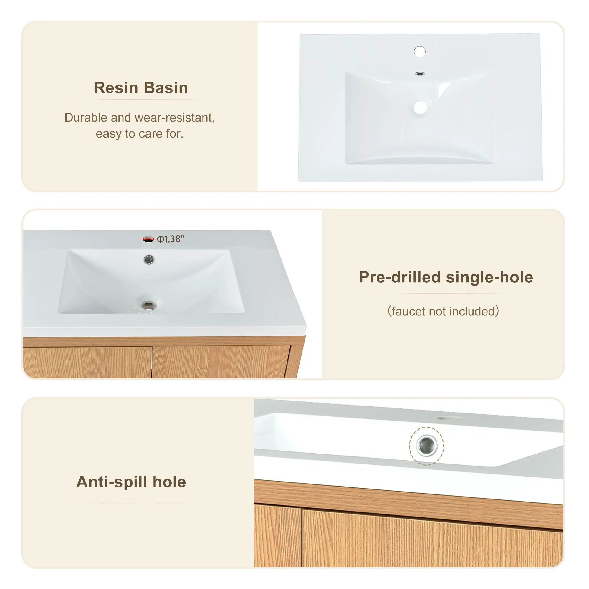 Bathroom Vanity Set With Sink, Combo Cabinet, Bathroom Storage Cabinet, Solid Wood Frame by HouseOfZazla