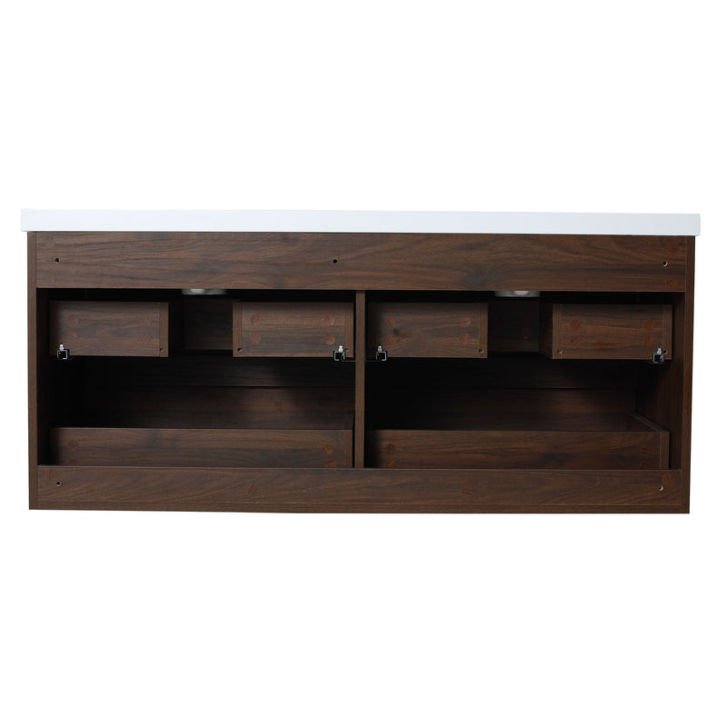 Modern Floating Bathroom Vanity With Dual Resin Sink, Soft Close Drawers