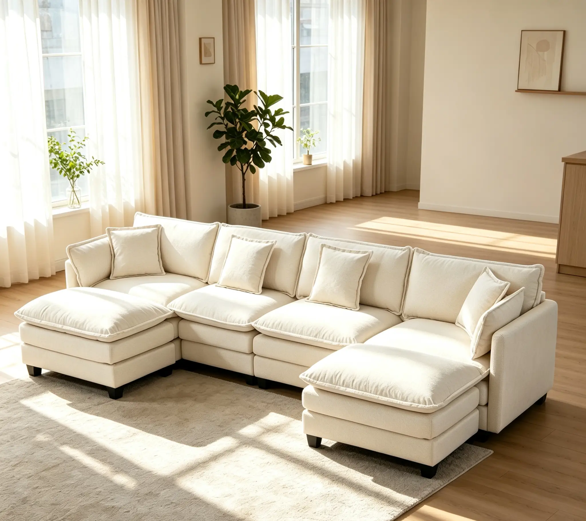Modern 4-Seater Sectional Sofa with 2 Ottomans by HouseOfZazla