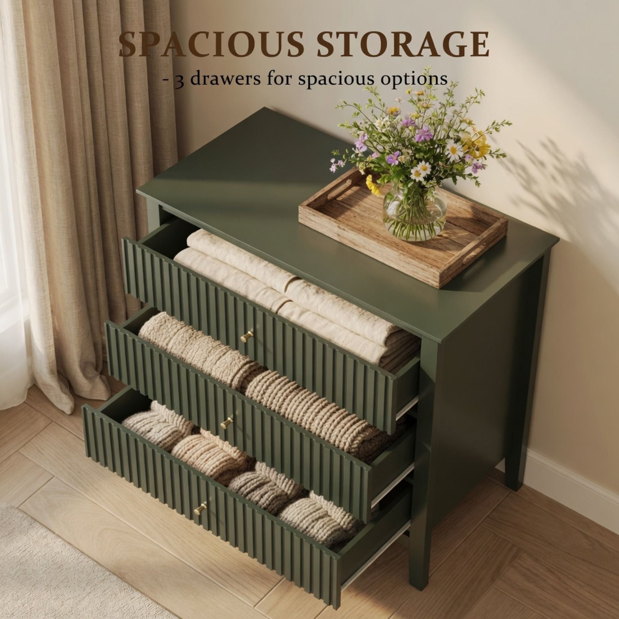 Fluted 3 Drawer Nightstand With Soft Close Slides by HouseOfZazla