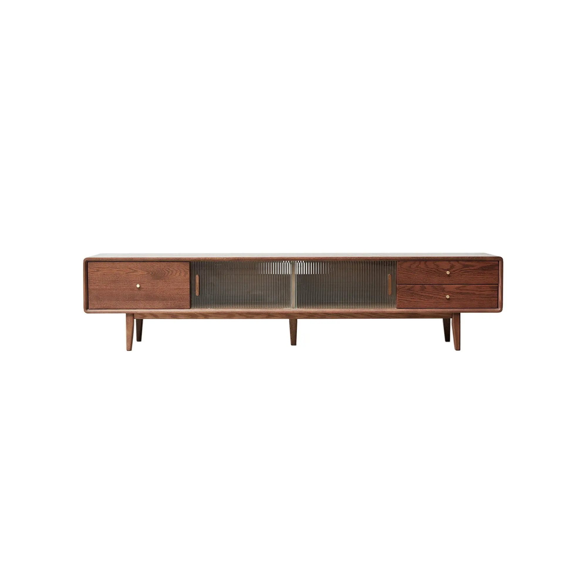 TV Cabinet With Chinese Changhong Glass Doors, Two Drawer Storage Space TV Standing by Unique Piece Furniture