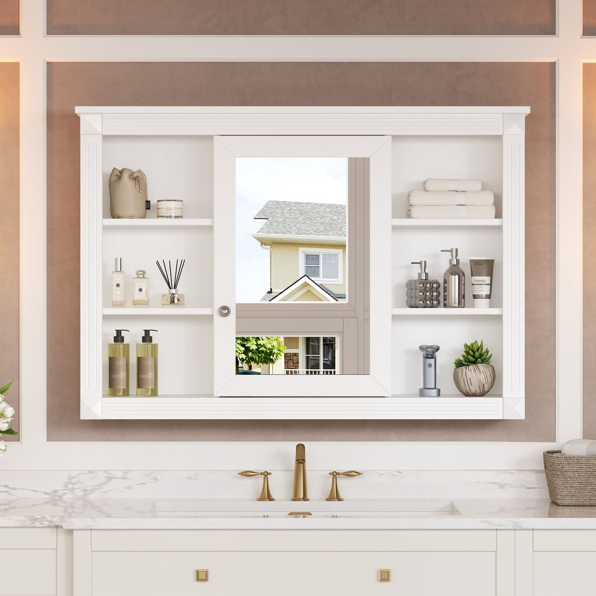 Wall Mounted Bathroom Storage Cabinet with Mirror - White, photo 3 of 4