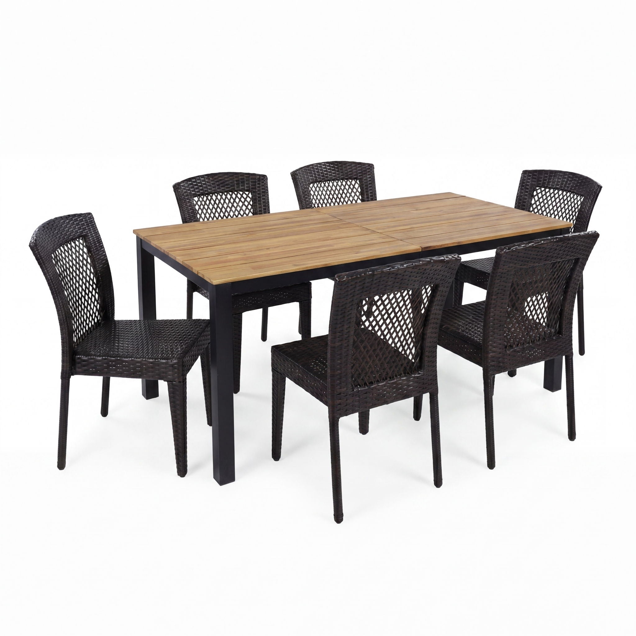 7 Piece Outdoor Dining Set with Table and 6 Chairs - Brown Multi by HouseOfZazla