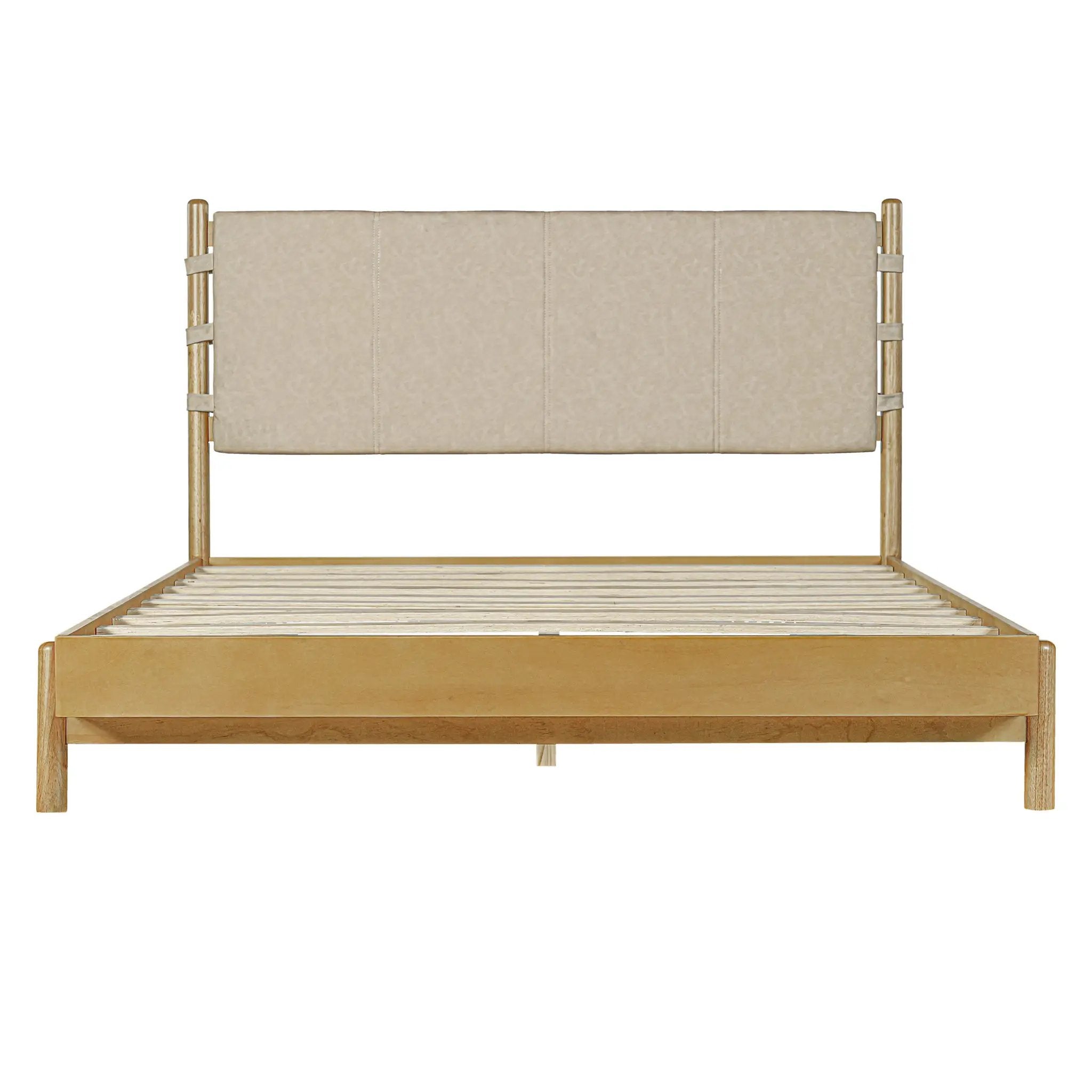 Premium Rubber Wood Platform Bed Frame, Queen Size with Headboard by HouseOfZazla
