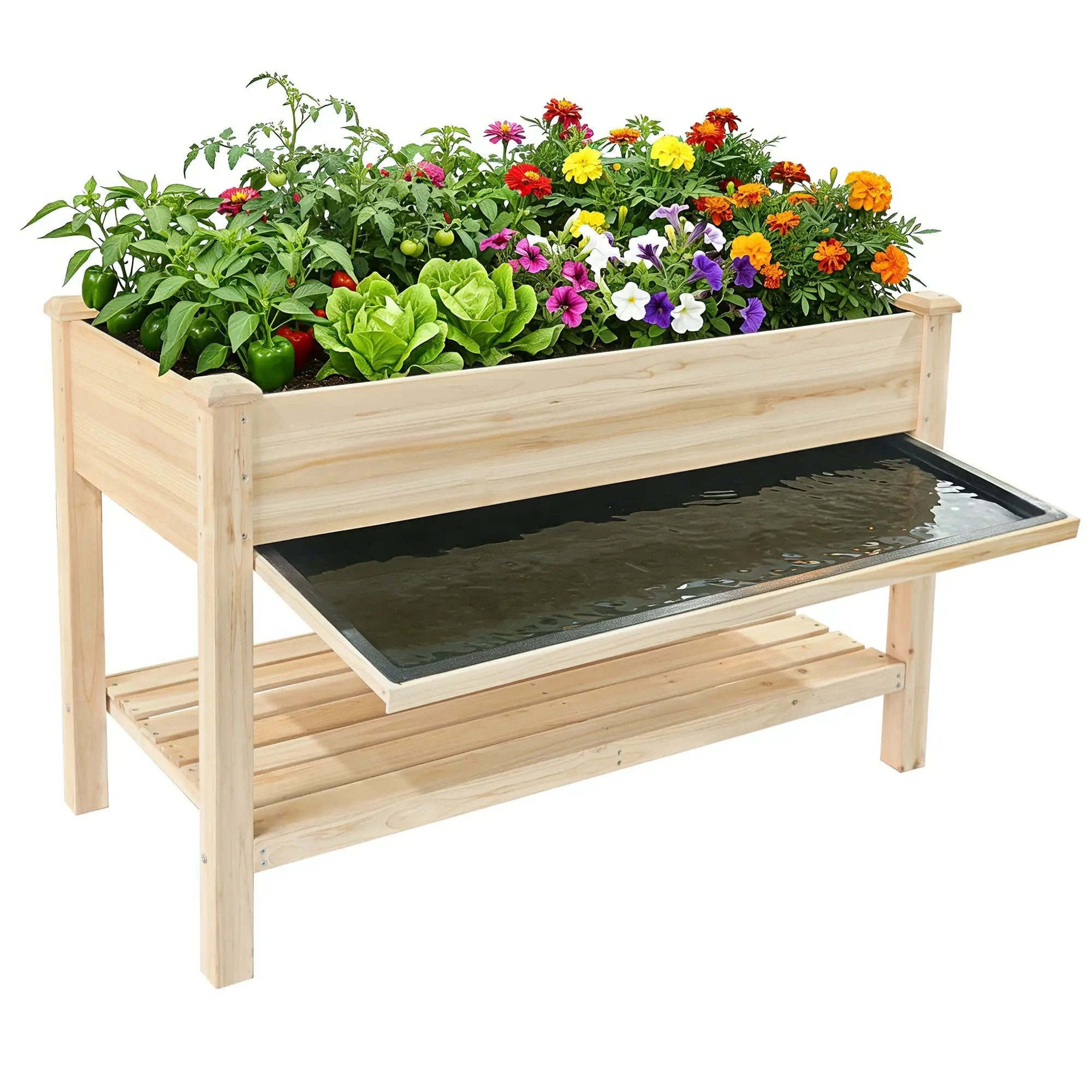 Raised Garden Bed with Water Collection Tray and Storage Shelf by HouseOfZazla