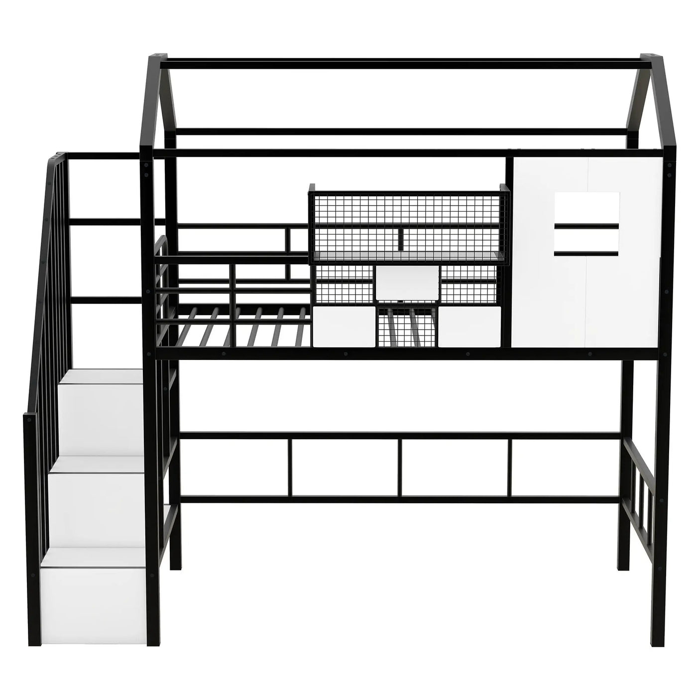 Metal Loft Bed With Roof Design And Storage Box With Guardrails And Integrated Ladder by HouseOfZazla