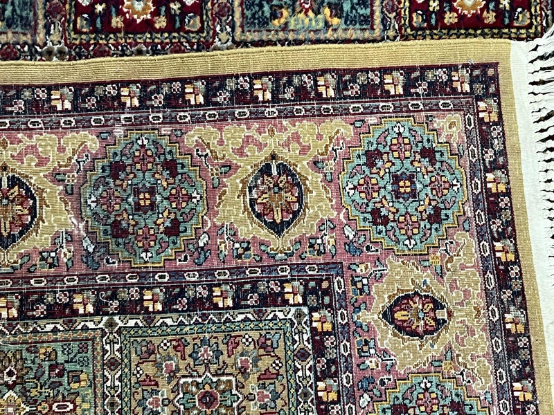 Indo Persian Silk Rug 4x6, Panel Design, Small Flowers, Hand Knotted, Fine Weave, Oriental Carpet 4 x 6, Vintage Area Rug, Beautiful Rug by Jewel Rugs