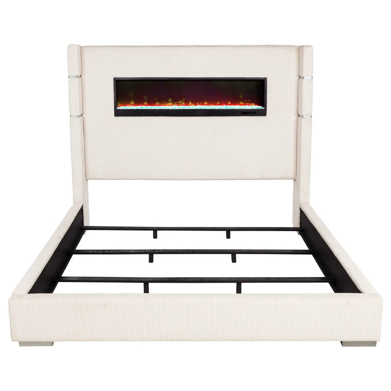Tisdall Upholstered Eastern King Flame Visualizer Bed Cream by Unique Piece Furniture