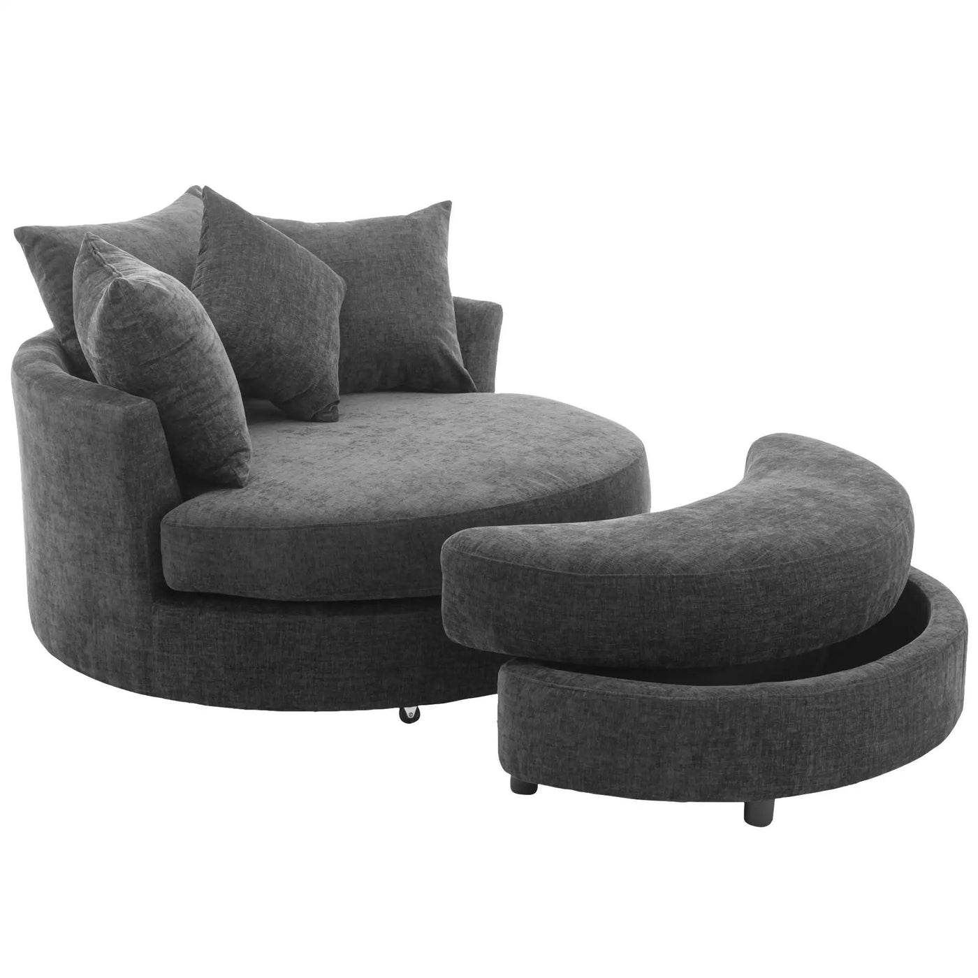 360° Swivel Accent Barrel Chair With Storage Ottoman & 4 Pillows, Modern Leisure Chair Round Accent For Living Room by HouseOfZazla