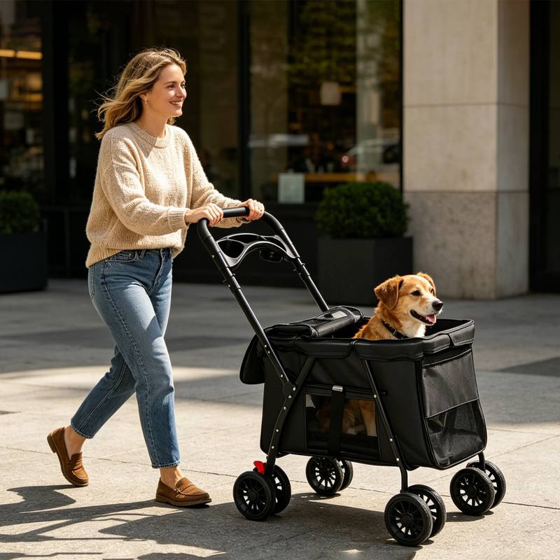Pet Stroller Foldable 4-Wheel Design with Breathable Mesh by HouseOfZazla