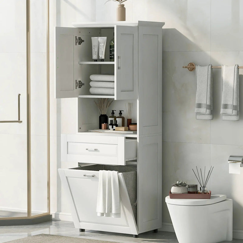 Tall Bathroom Cabinet with Laundry Basket by HouseOfZazla