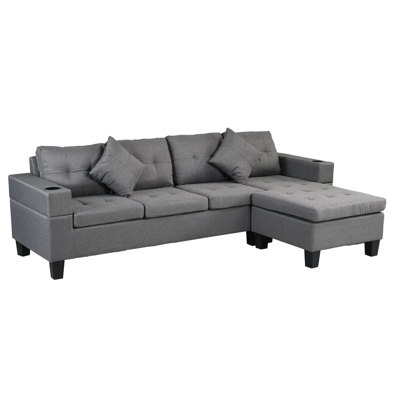 Modern Sectional Sofa Set With L Shape Chaise Lounge, Cup Holder, 4 Seat - Gray by Unique Piece Furniture