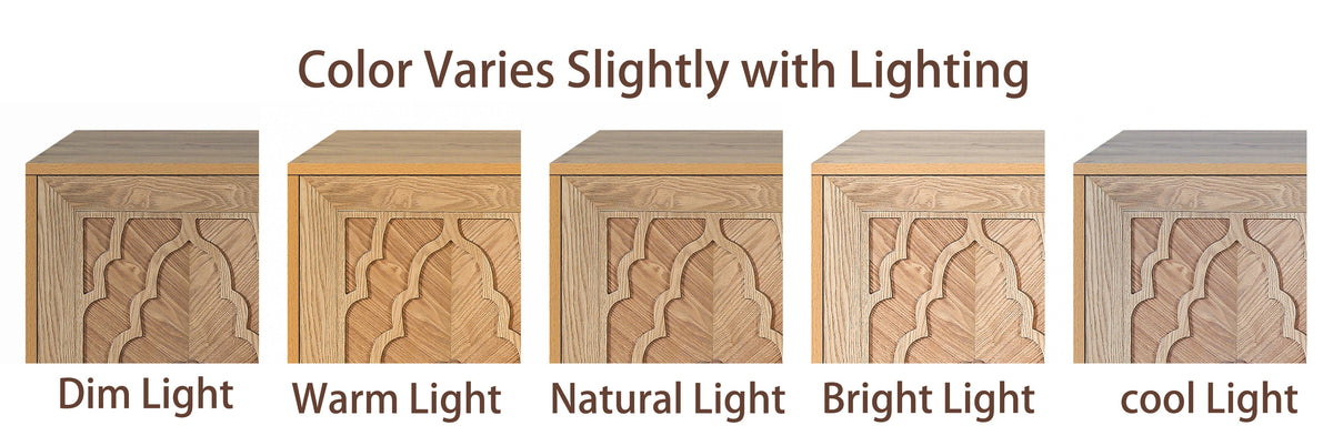 Carved Flower Door Large Storage Cabinet With Metal Handle Suitable For Living Room, Kitchen, Entryway(NATURAL WOOD), photo 4 of 10