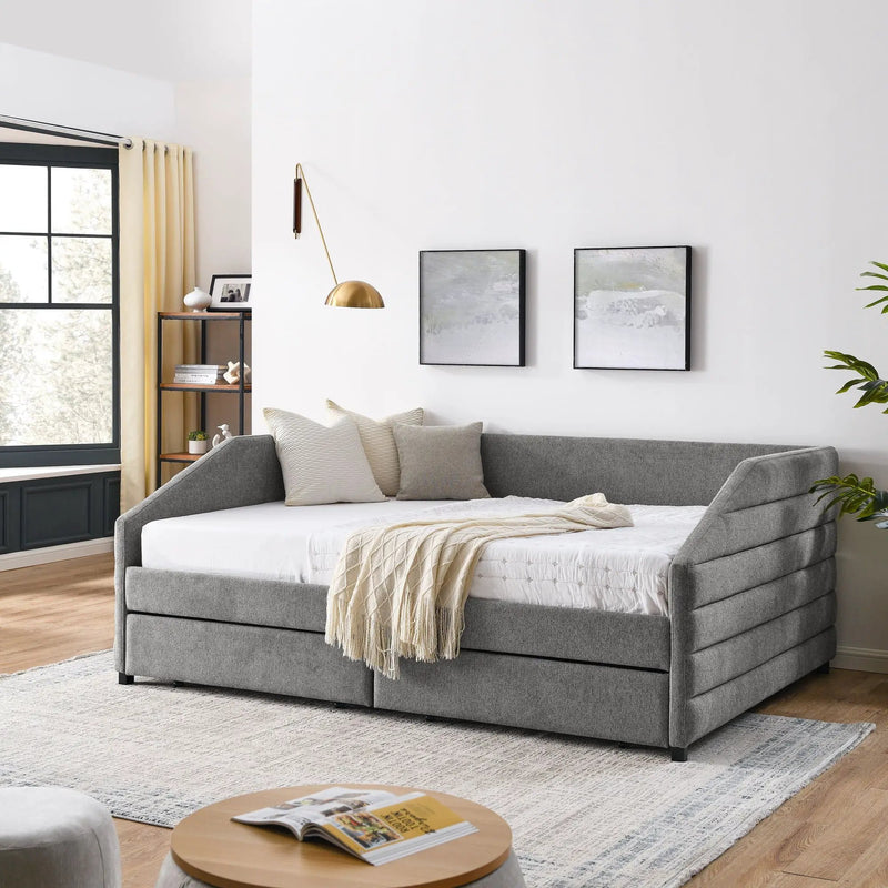 Elegant Daybed With Trundle Upholstered Tufted Sofa Bed by HouseOfZazla