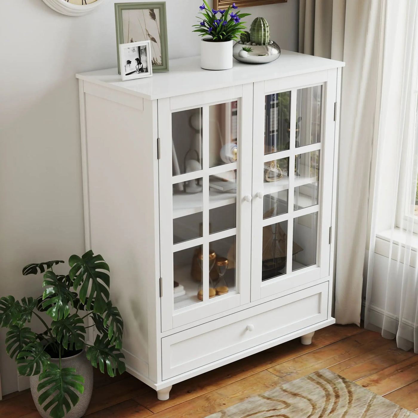 Minimalist Buffet Cabinet With Double Glass Doors And Drawer by HouseOfZazla