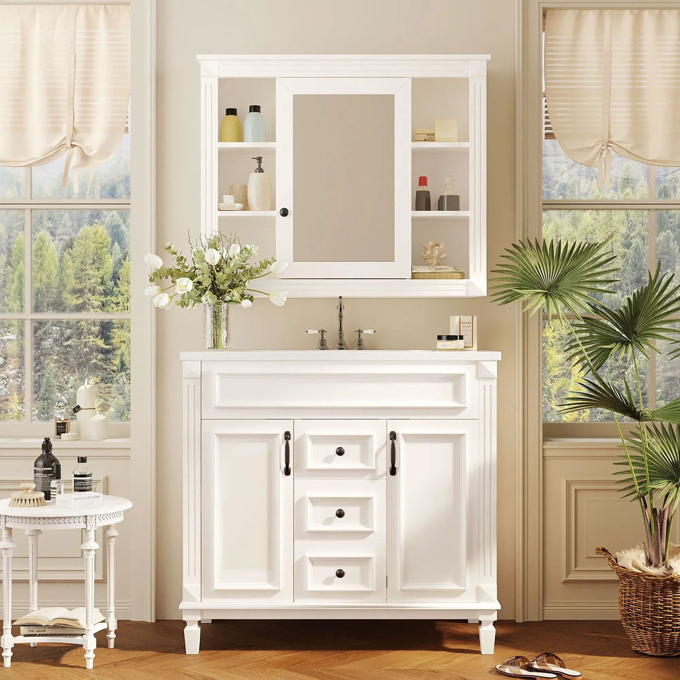 Bathroom Vanity With Top Sink, Mirror Cabinet, 2 Soft Closing Doors & 2 Drawers by HouseOfZazla