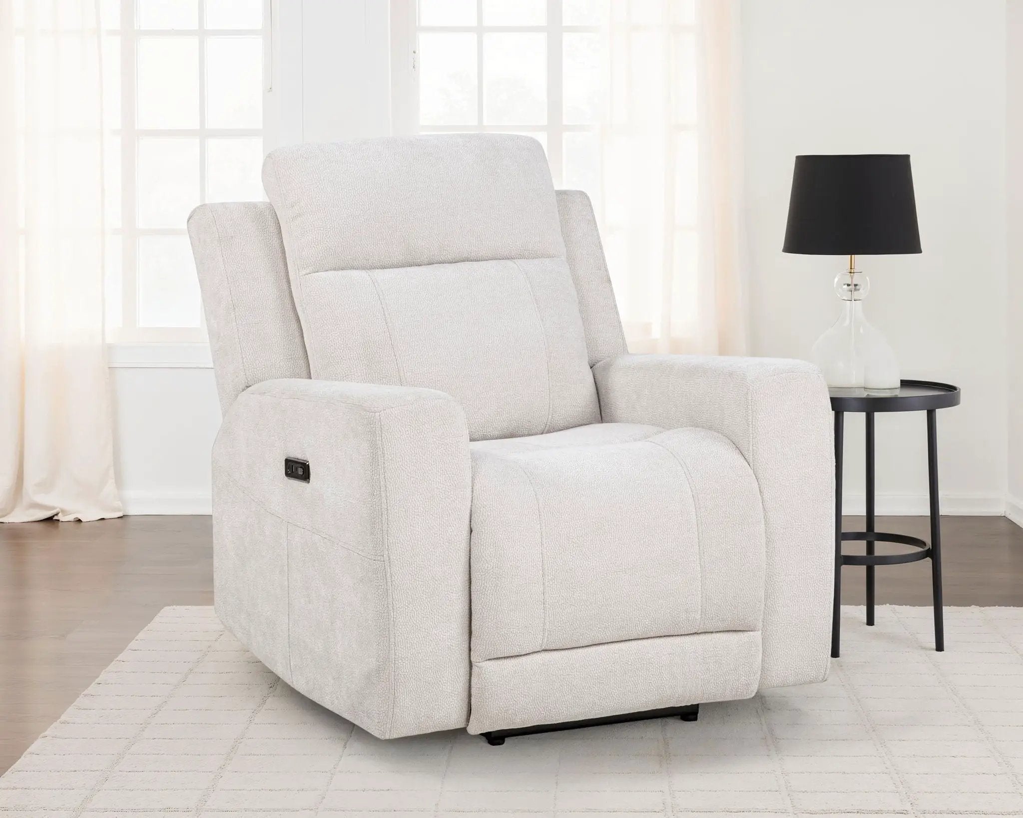 Kennett Chenille Upholstered Power Recliner Chair Ivory by Unique Piece Furniture