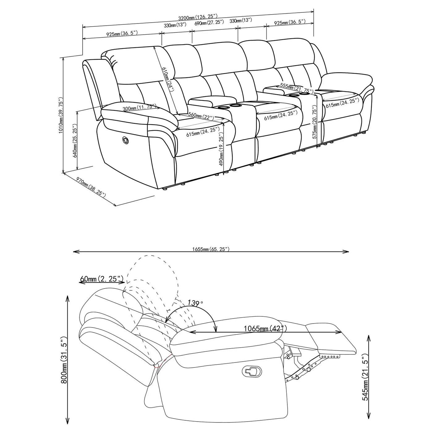 Divine - 5 Piece Power Reclining Home Theater Seating Set With Memory Foam Cushions And Storage Consoles by HouseOfZazla