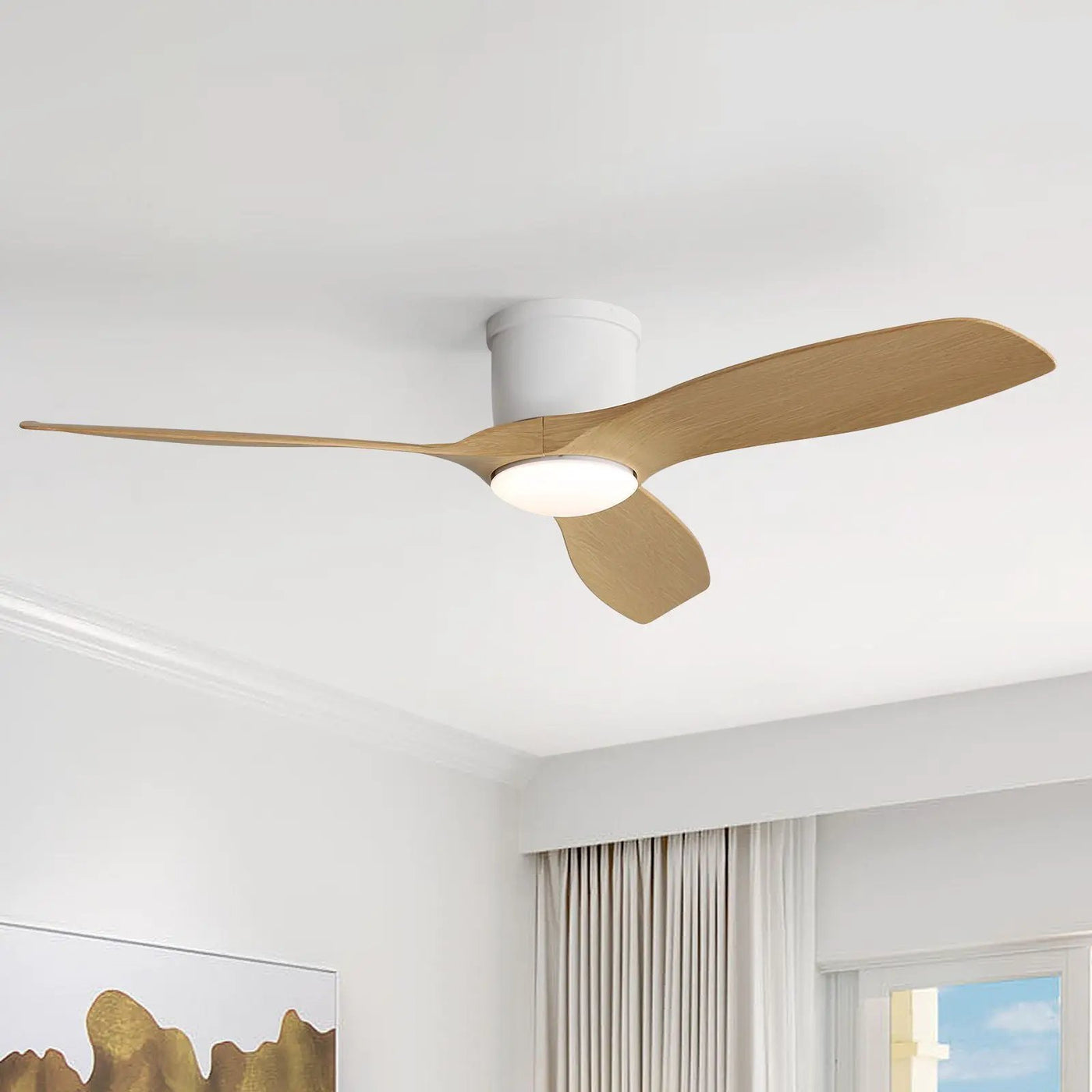 Flush Mount Ceiling Fan With Dimmable LED Light, 3 Blades, Reversible DC Motor by HouseOfZazla