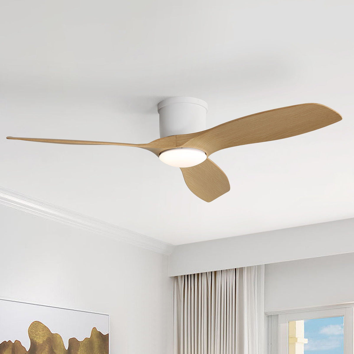Flush Mount Ceiling Fan With Dimmable LED Light and Reversible DC Motor - Pearl Silver or Light Brown, photo 5 of 8