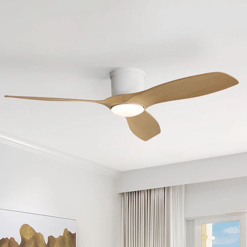 Flush Mount Ceiling Fan With Dimmable LED Light, 3 Blades, Reversible DC Motor by HouseOfZazla