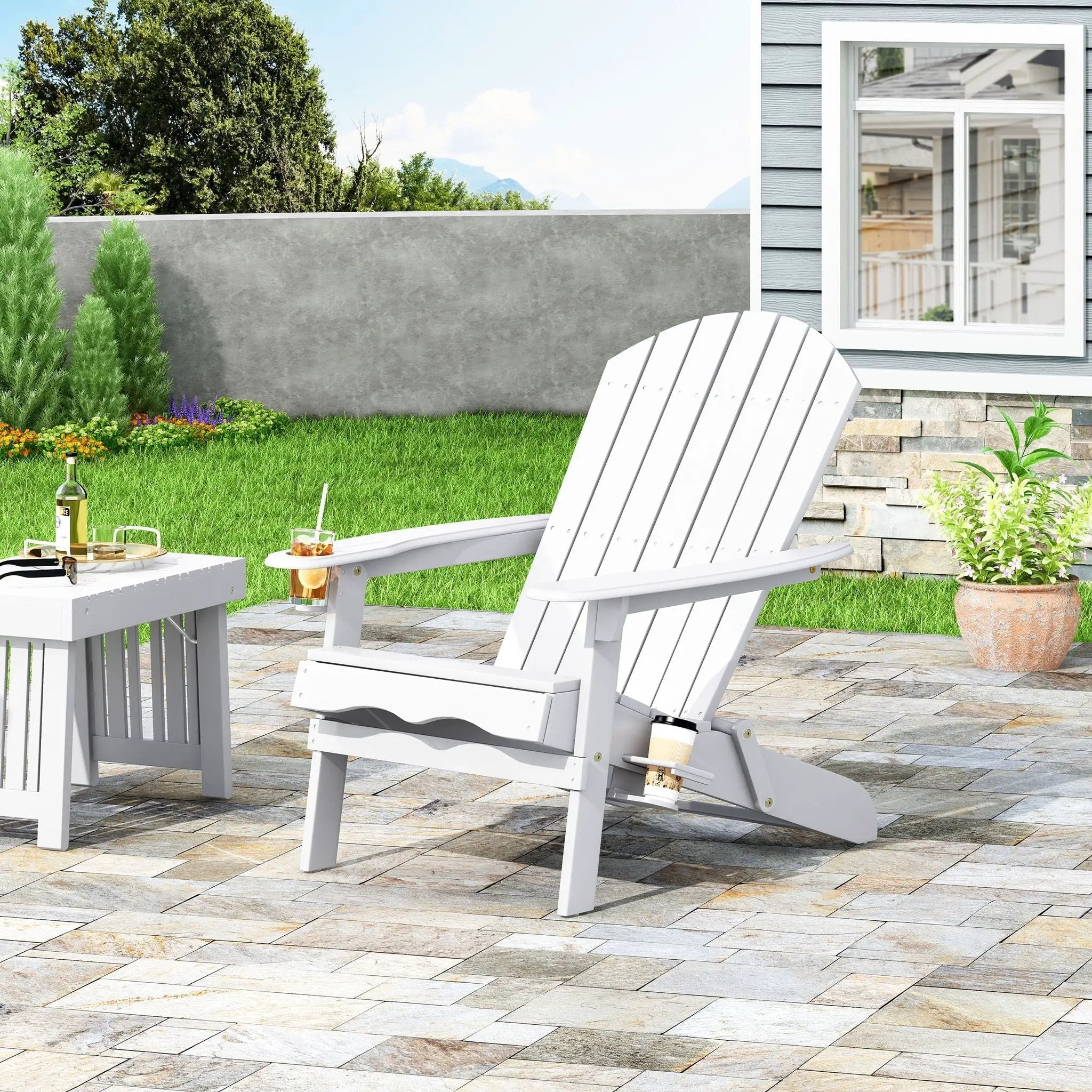 Zenithia Outdoor Foldable Adirondack Chair With 2 Cup Holders by HouseOfZazla