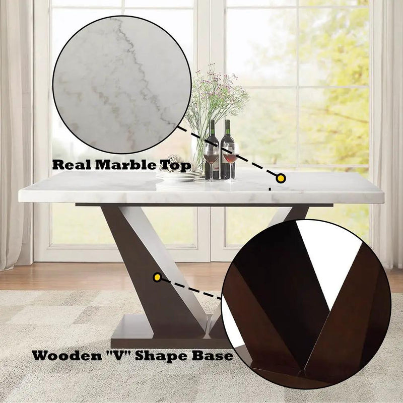 Forbes - Dining Table With Marble Top - White Marble Top & Walnut by Unique Piece Furniture