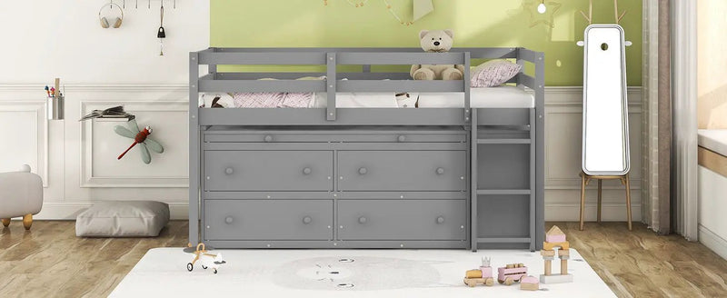 Loft Bed With Retractable Writing Desk And 4 Drawers, With Lateral Portable Desk And Shelves by HouseOfZazla