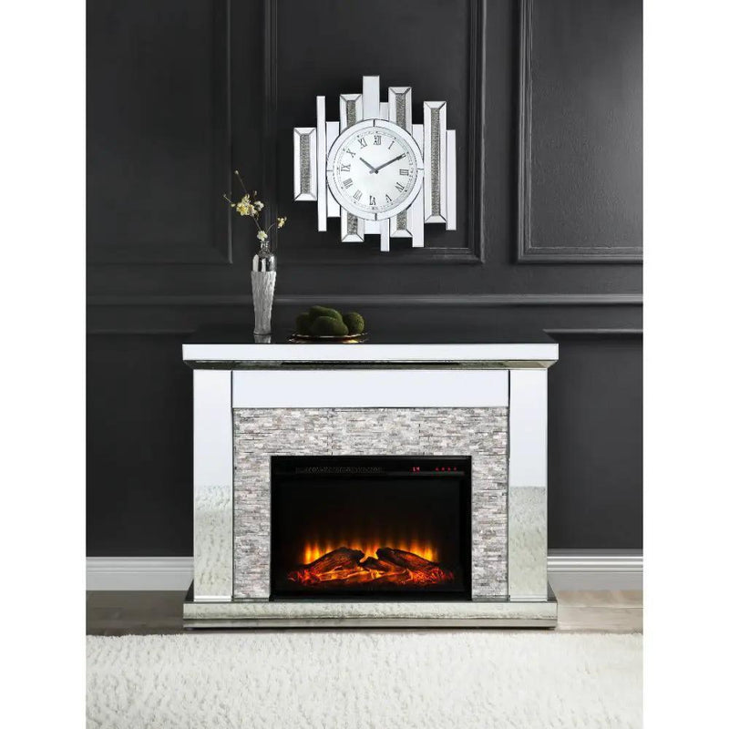 Laksha - Fireplace - Mirrored & Stone by Unique Piece Furniture
