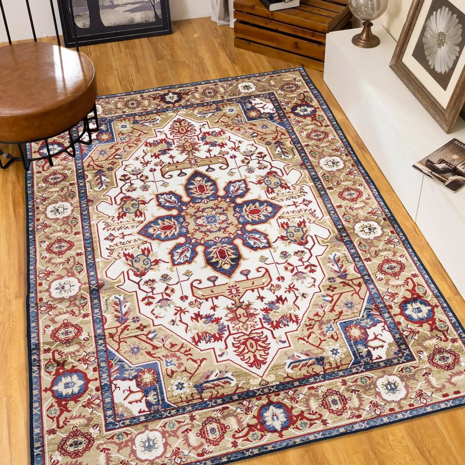 Vintage Bohemia Large Persian Non-slip Washable Area Rug by HouseOfZazla