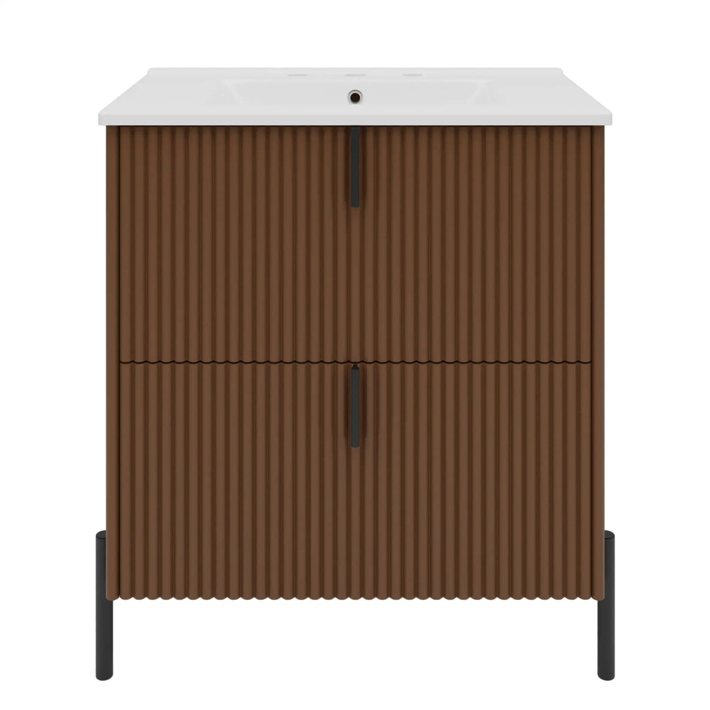 Fluted Bathroom Vanity With Ceramic Sink, Freestanding Design by HouseOfZazla
