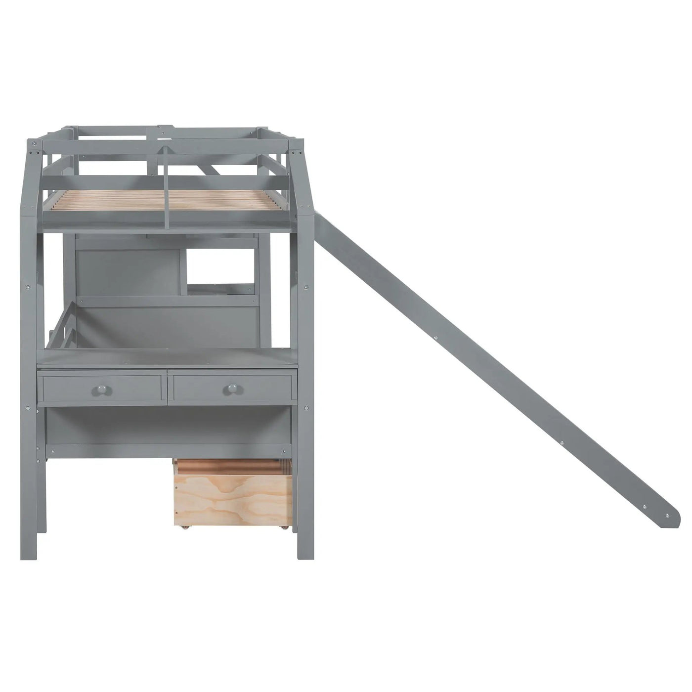 Bunk Bed With Storage Staircase, Slide, Desk, Drawers, And Shelves by HouseOfZazla