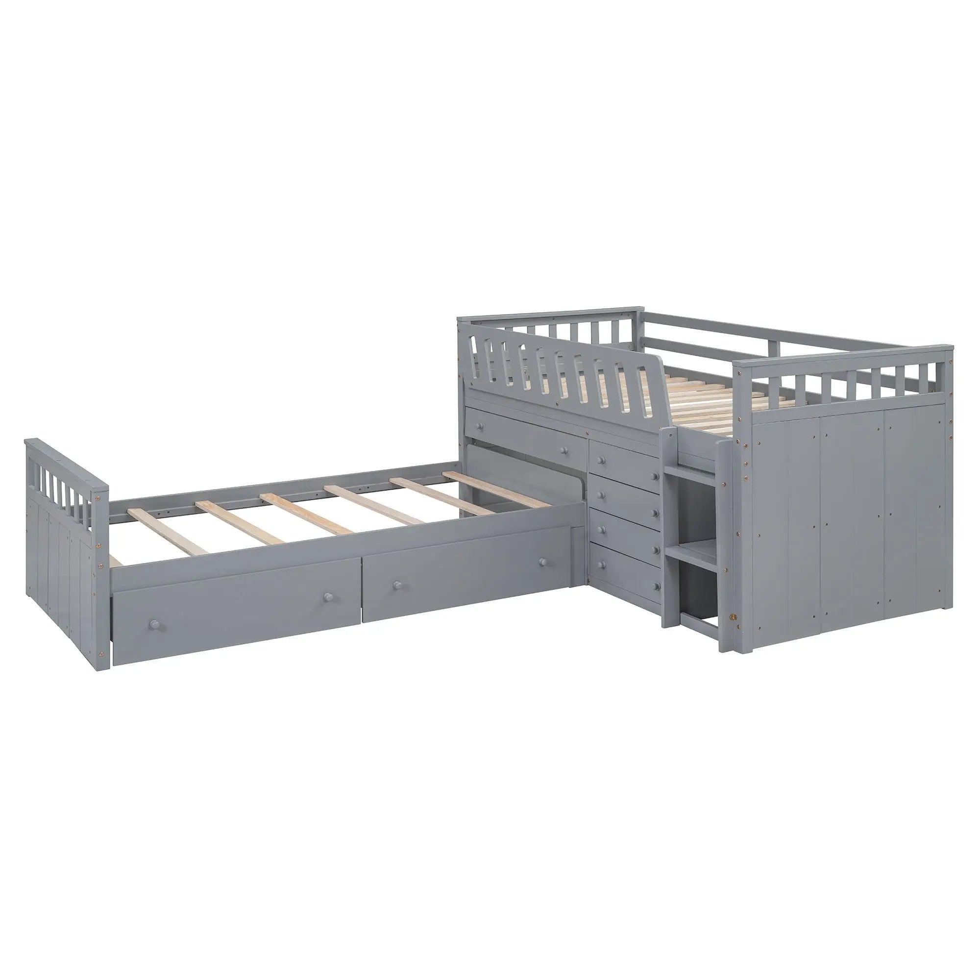 Loft Platform Bed With 7 Drawers And Full Guardrails, Modern L Shaped Space Savin by HouseOfZazla