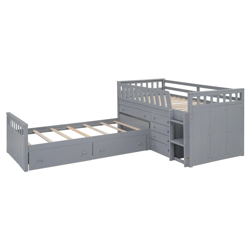 Loft Platform Bed With 7 Drawers And Full Guardrails, Modern L Shaped Space Savin by HouseOfZazla