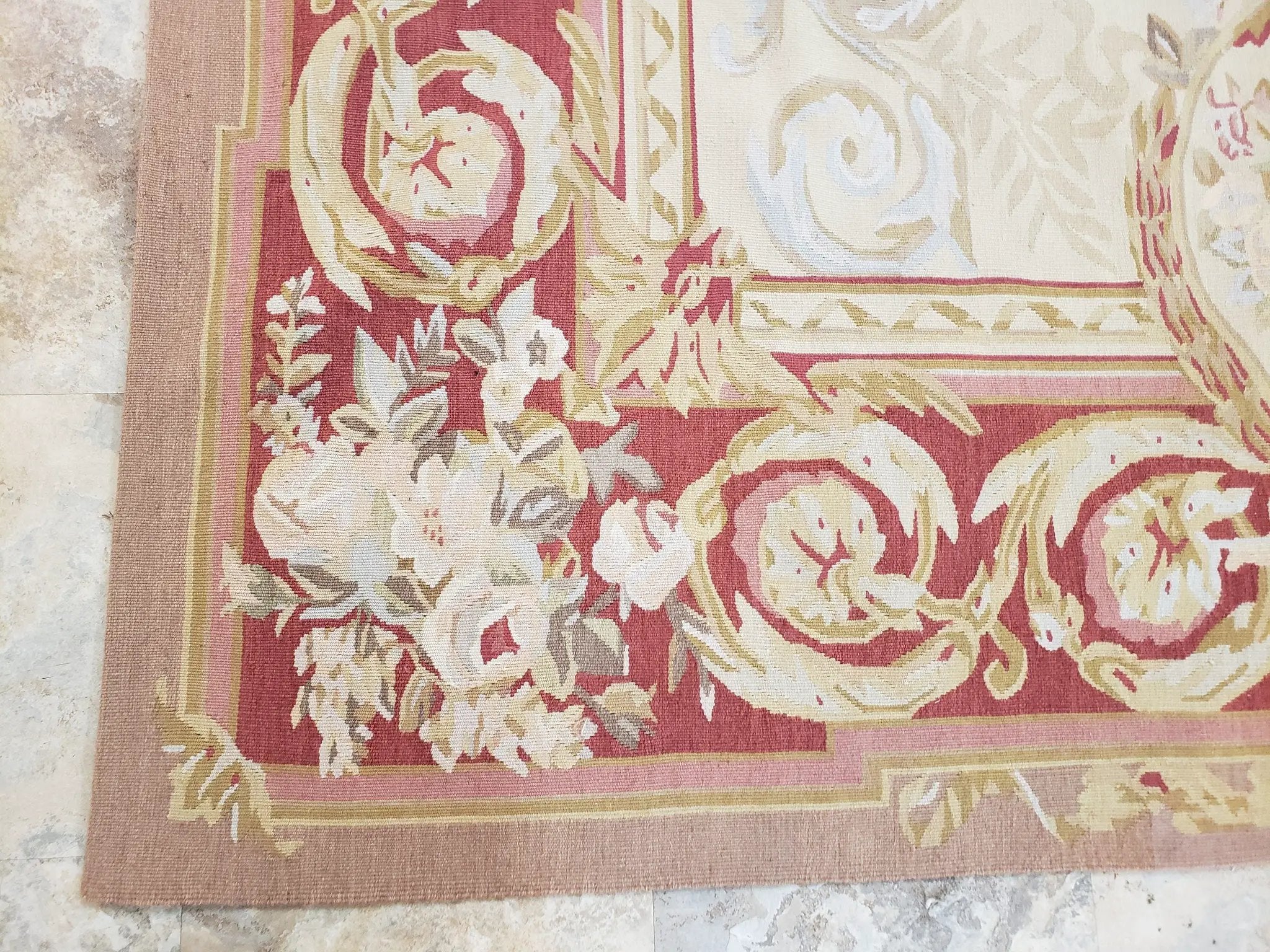 Aubusson Rug 6x9, Elegant Flatweave Rug, Aubusson Savonnerie 6 x 9 Flatweave Area Rug, Cream and Red, Wool Hand Woven Carpet, Medium Size by Jewel Rugs