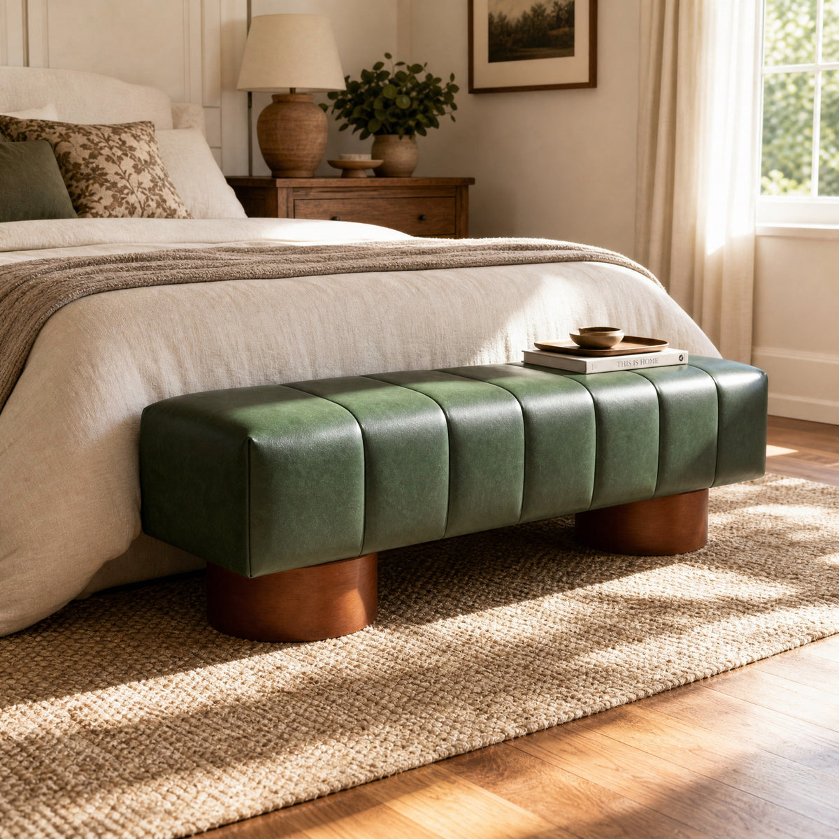 Green PU Upholstered Indoor Dining Bench, photo 3 of 10