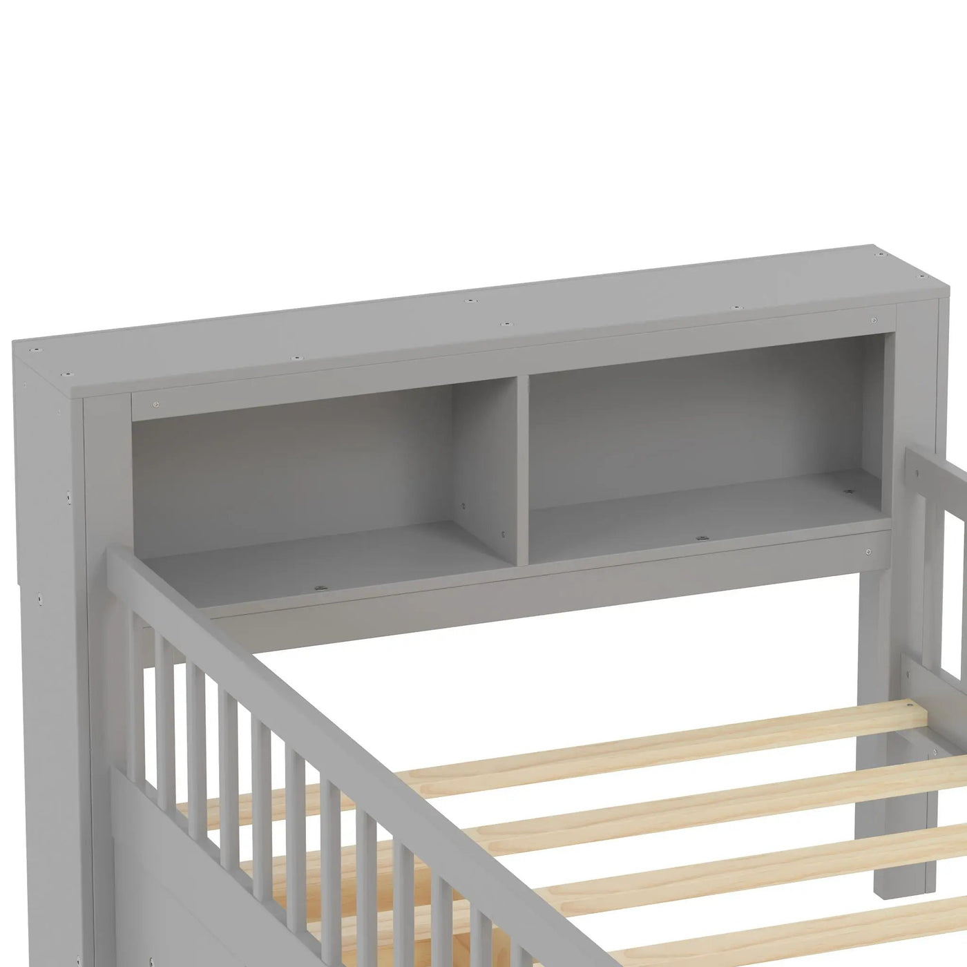 Bed With Headboard Storage Rack, 2 Under Bed Drawers, 3 Side Guardrails For Safety by HouseOfZazla