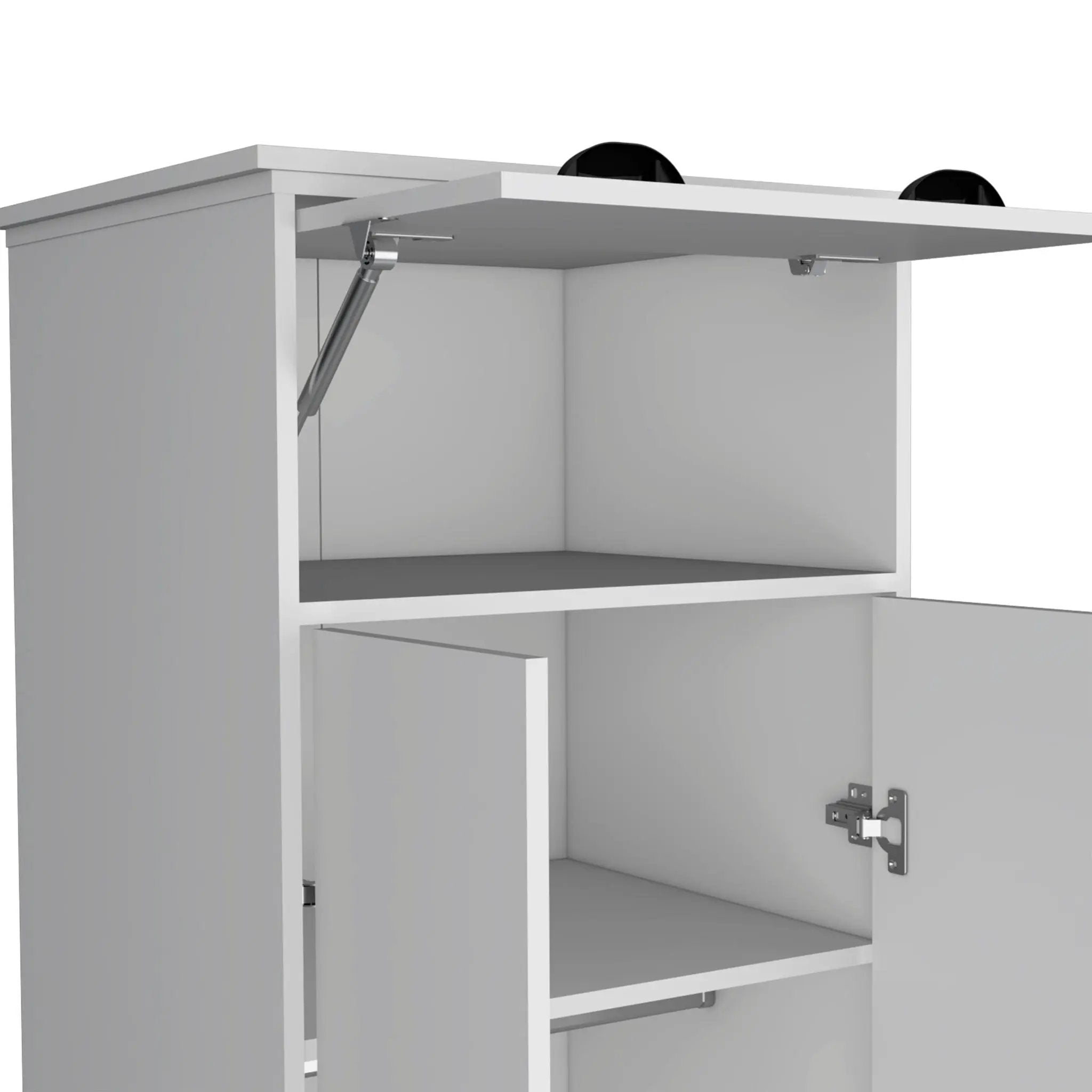 Dresser Closet With Upper Storage Covered With 1 Door, 2 Central Shelves, 1 Tube For Hanging Clothes Covered By 2 Doors, 1 Drawer At The Bottom - White by Unique Piece Furniture