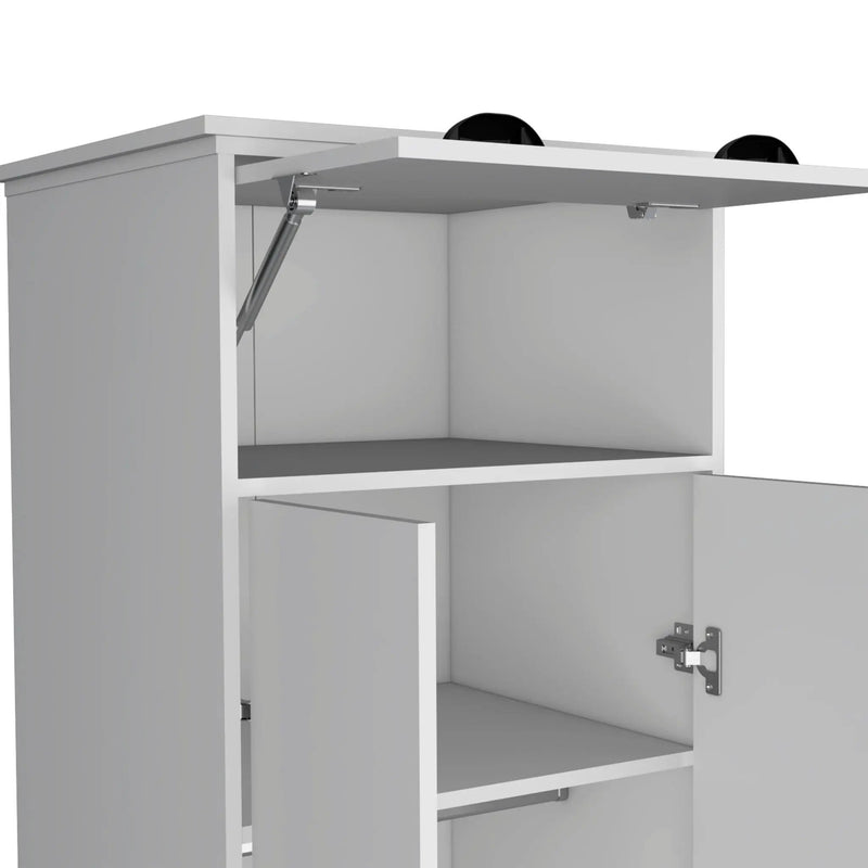 Dresser Closet With Upper Storage Covered With 1 Door, 2 Central Shelves, 1 Tube For Hanging Clothes Covered By 2 Doors, 1 Drawer At The Bottom - White by HouseOfZazla