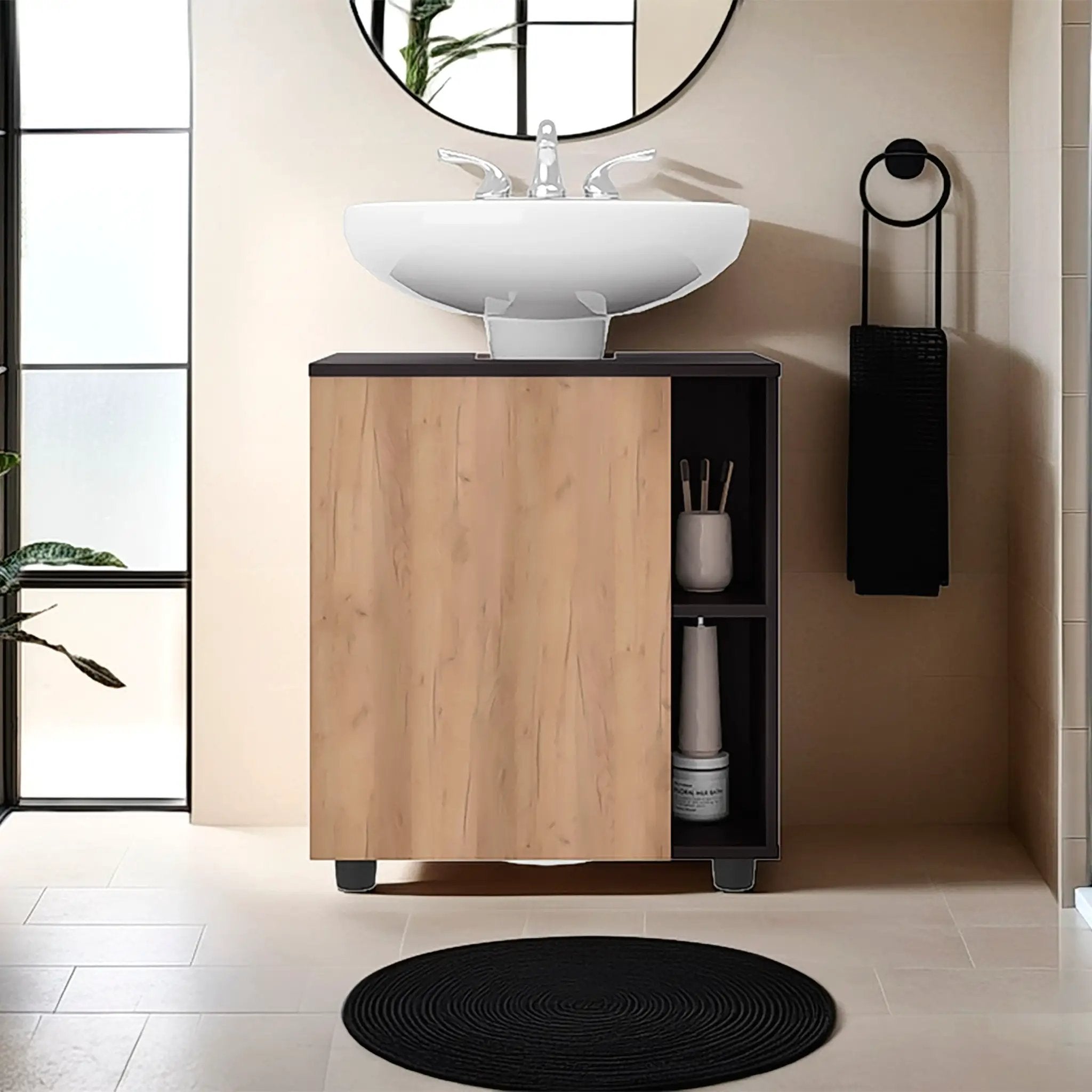 Under Sink Storage 24.4" H, 1 Door, 4 Shelves, 4 Legs by HouseOfZazla