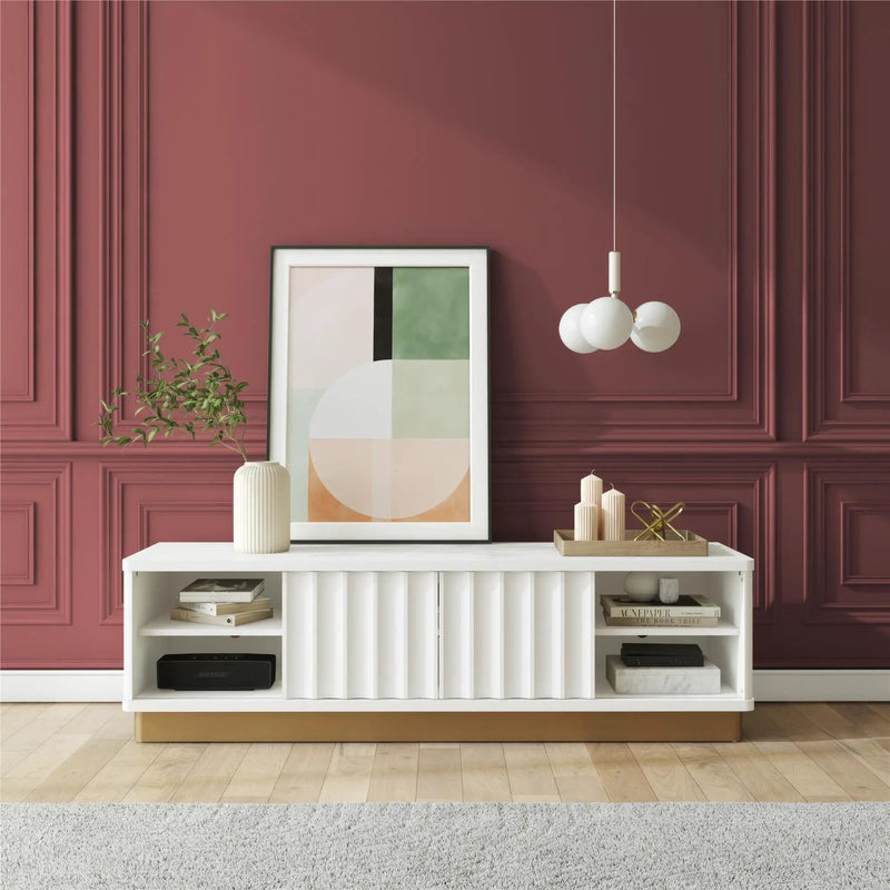 Rene - Scalloped TV Stand For TVs Up To 65" - White by HouseOfZazla