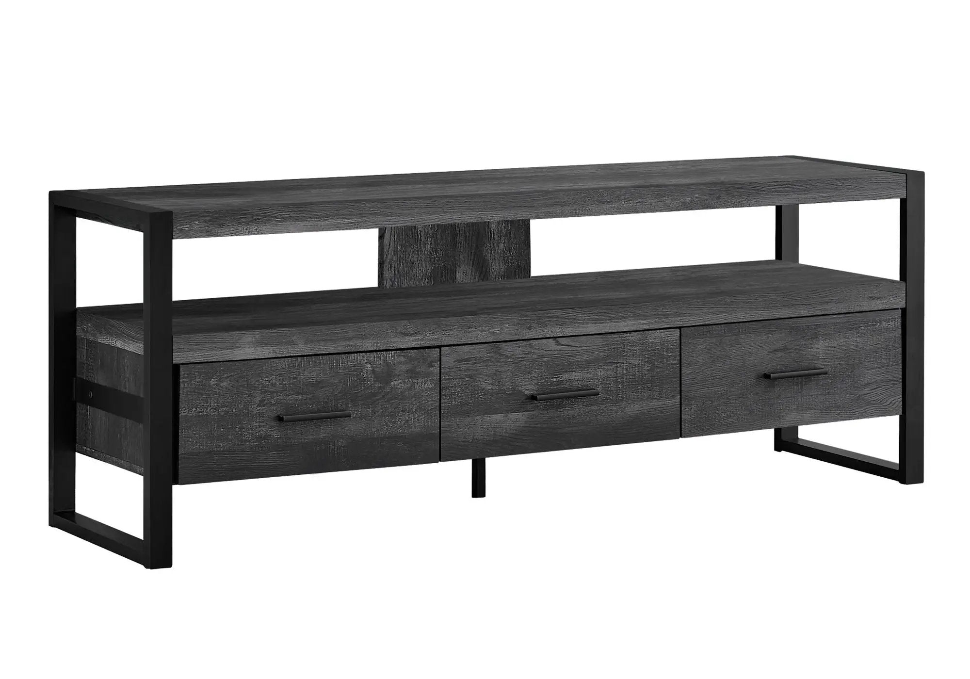 TV Stand, Console, Media Entertainment Center with Storage Drawers - Black by HouseOfZazla