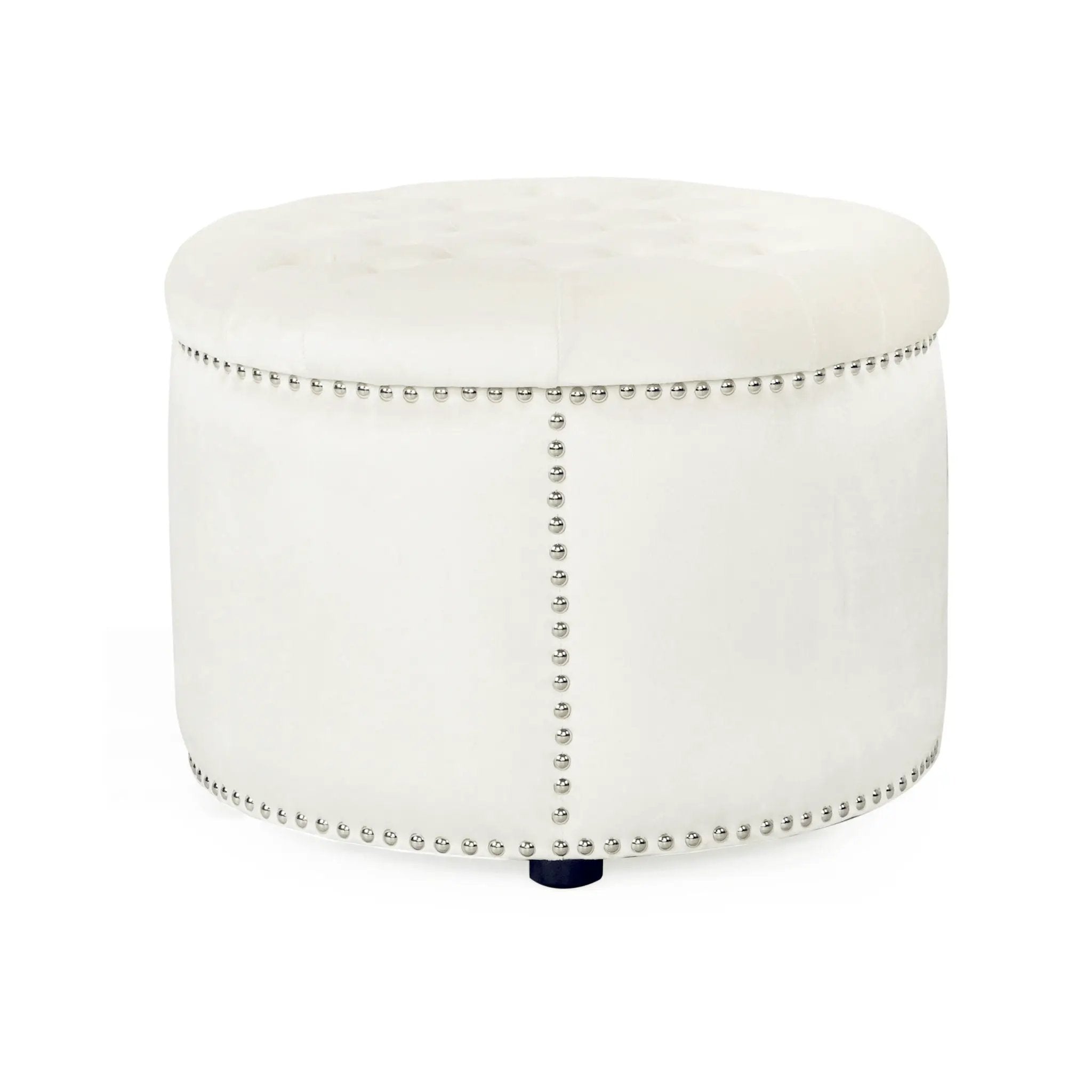 Elegant Round Ottoman Footstool With Studded Rim by HouseOfZazla