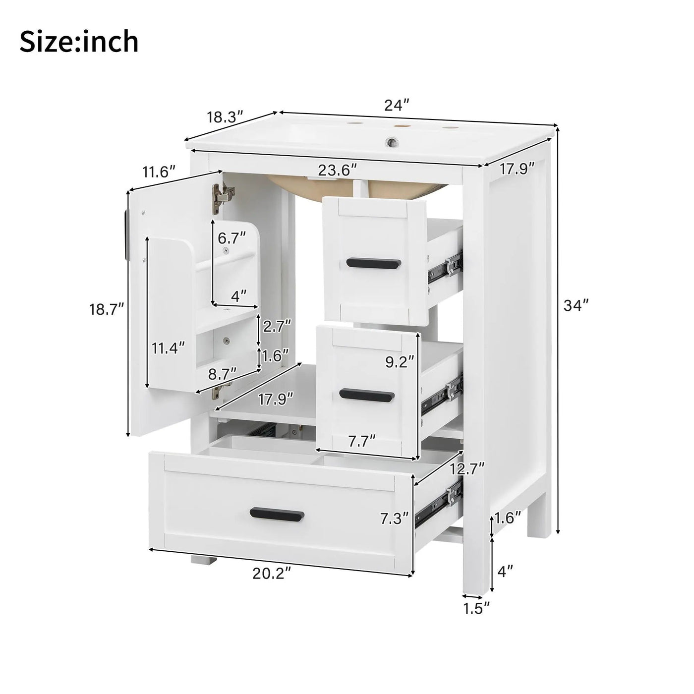 Bathroom Vanity With Sink, Soft-Close Doors, Double-Layer Shelf And 3 Drawers by HouseOfZazla