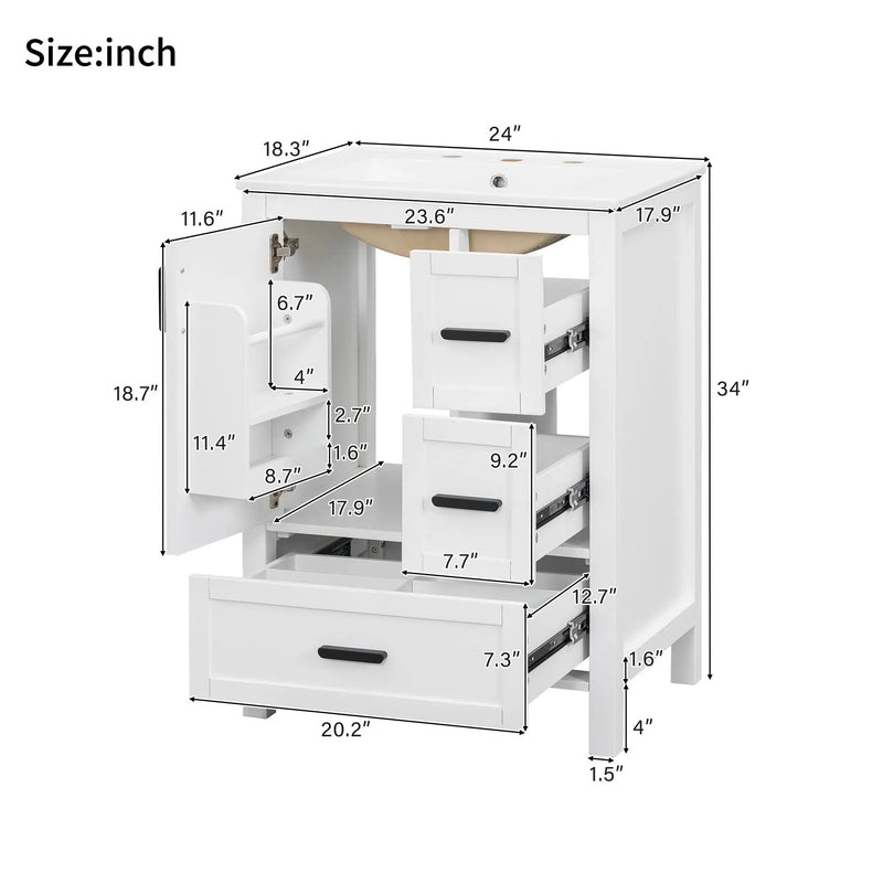 Bathroom Vanity With Sink, Soft-Close Doors, Double-Layer Shelf And 3 Drawers by Unique Piece Furniture