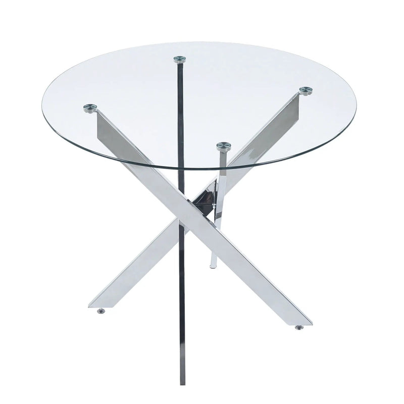 Dining Table With Cross Metal Leg And Tempered Glass, Modern Space Saving Kitchen Table For Living Room by Unique Piece Furniture
