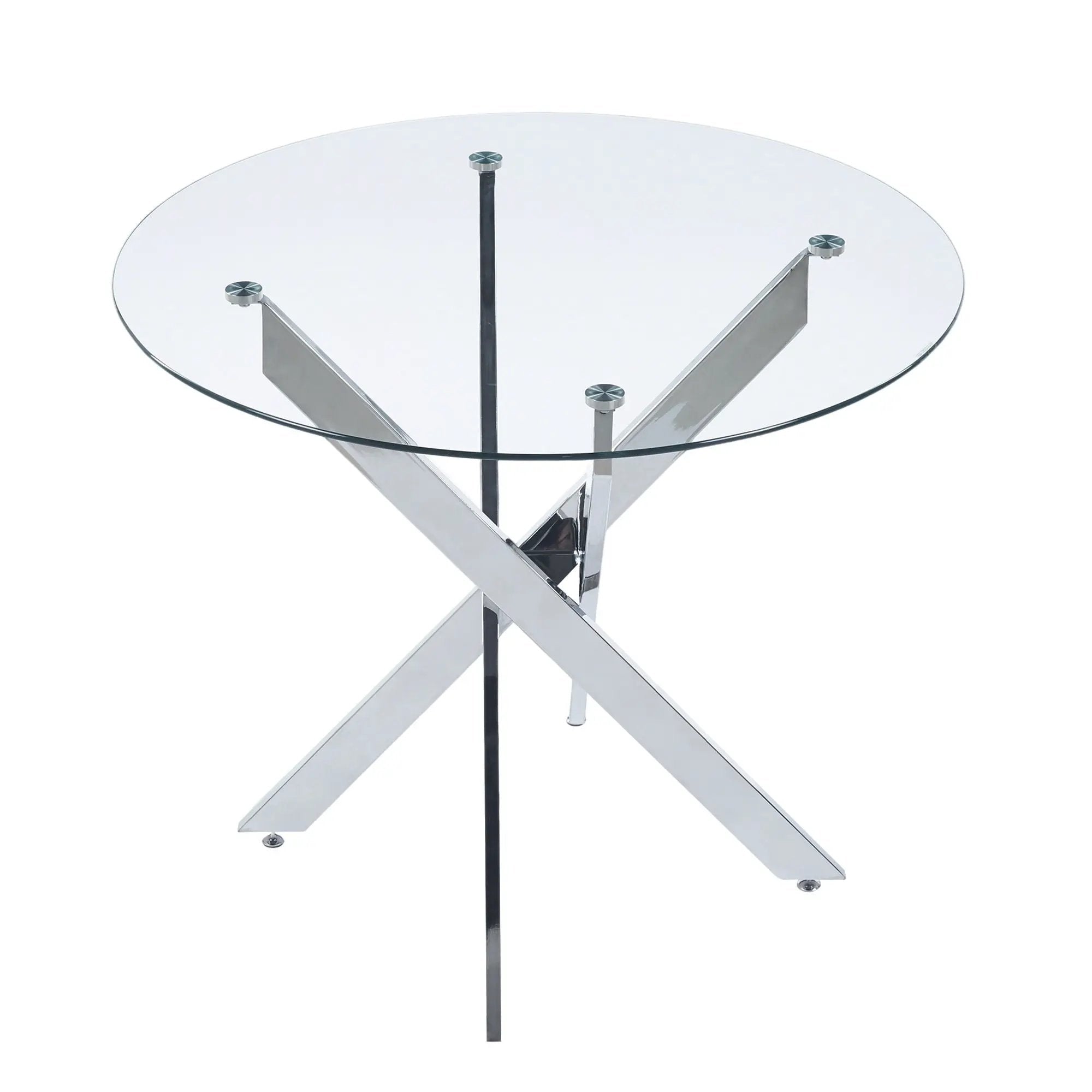 Dining Table With Cross Metal Leg And Tempered Glass, Modern Space Saving Kitchen Table For Living Room by Unique Piece Furniture